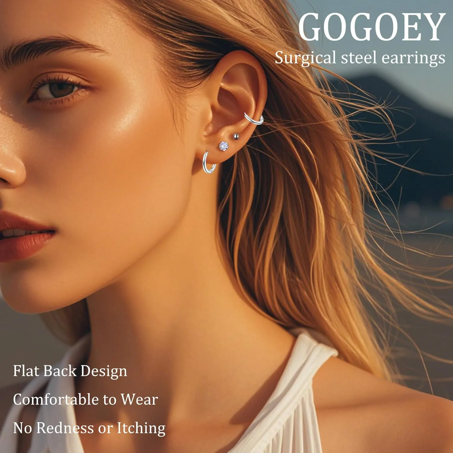 10 Pairs Surgical Steel Earrings Sets for Multiple Piercing, Lightweight Small Huggie Hoop Earrings, Flat Back Tiny Ball CZ Stud Earrings for Cartilage, Helix, Lobe, Hypoallergenic