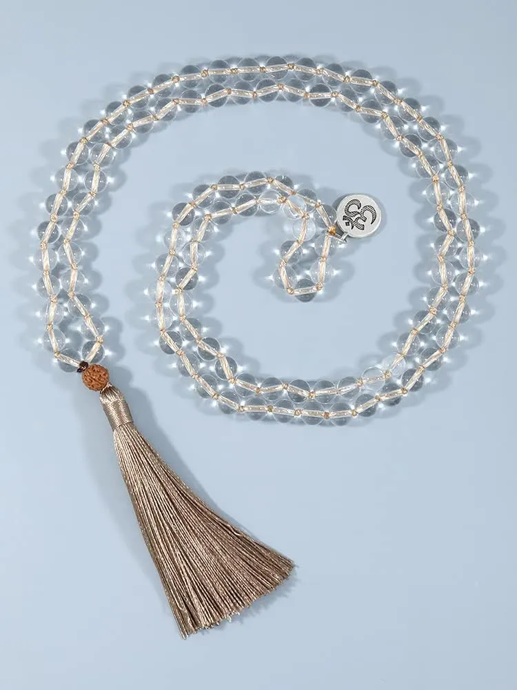 108 Beaded Natural Crystal Necklace Meditation Tree Life Buddhist Mala Yoga Jewelry for Women (A)