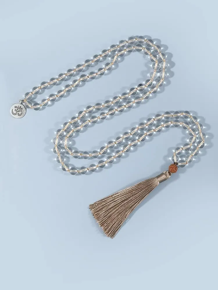 108 Beaded Natural Crystal Necklace Meditation Tree Life Buddhist Mala Yoga Jewelry for Women (A)