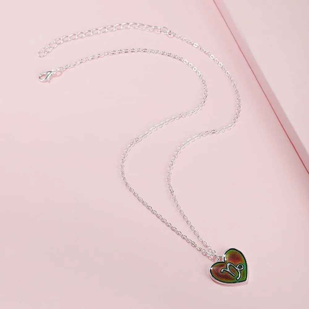 12 Constellation Sign Zodiac Love Heart Shape Pendant Necklace Color Changing Temperature Emotion Sensing Mood for Women Astrology Horoscope BFF Friendship Birthday Jewelry