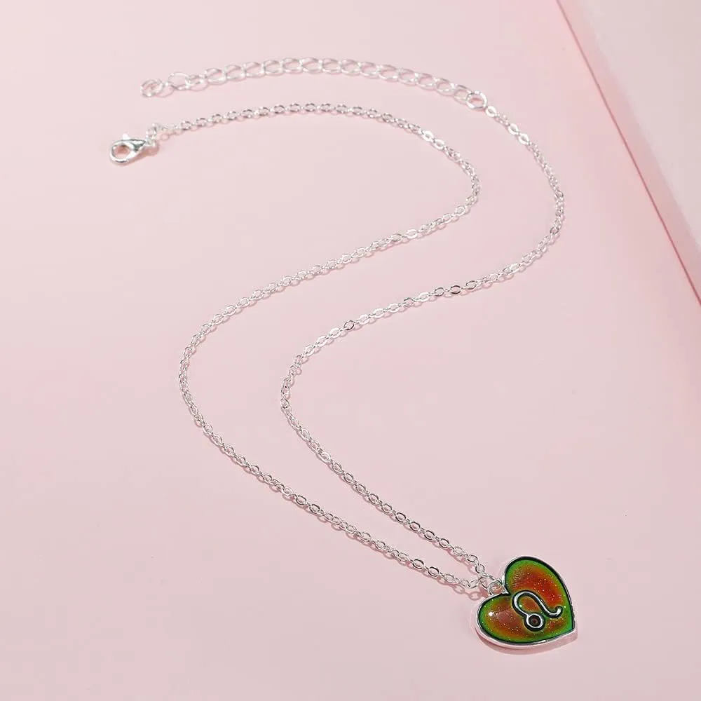 12 Constellation Sign Zodiac Love Heart Shape Pendant Necklace Color Changing Temperature Emotion Sensing Mood for Women Astrology Horoscope BFF Friendship Birthday Jewelry