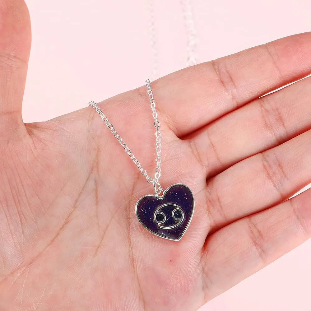 12 Constellation Sign Zodiac Love Heart Shape Pendant Necklace Color Changing Temperature Emotion Sensing Mood for Women Astrology Horoscope BFF Friendship Birthday Jewelry
