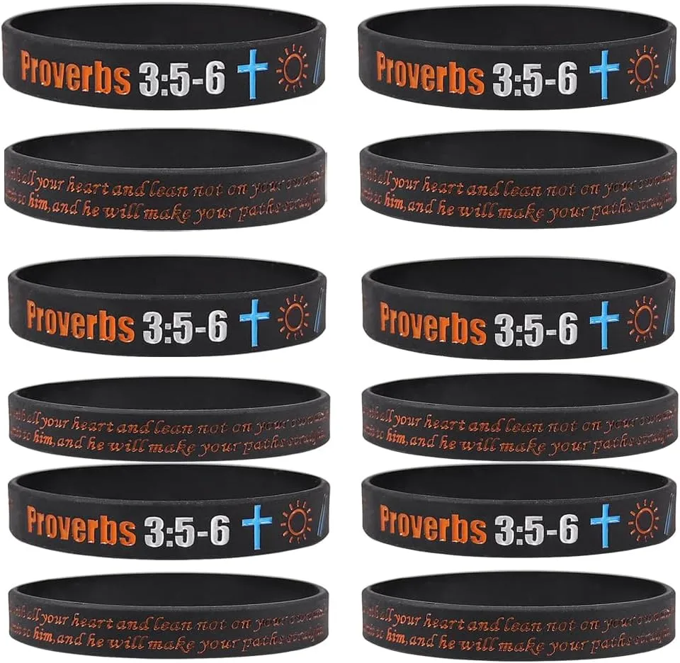 12 Packs Rubber Wristbands Bible Verse Bracelet Set Inspirational Quote Silicone Bracelets for Men Women,Strength Faith Scripture Cross Religious Jewelry Confirmation Baptism Easter Gift