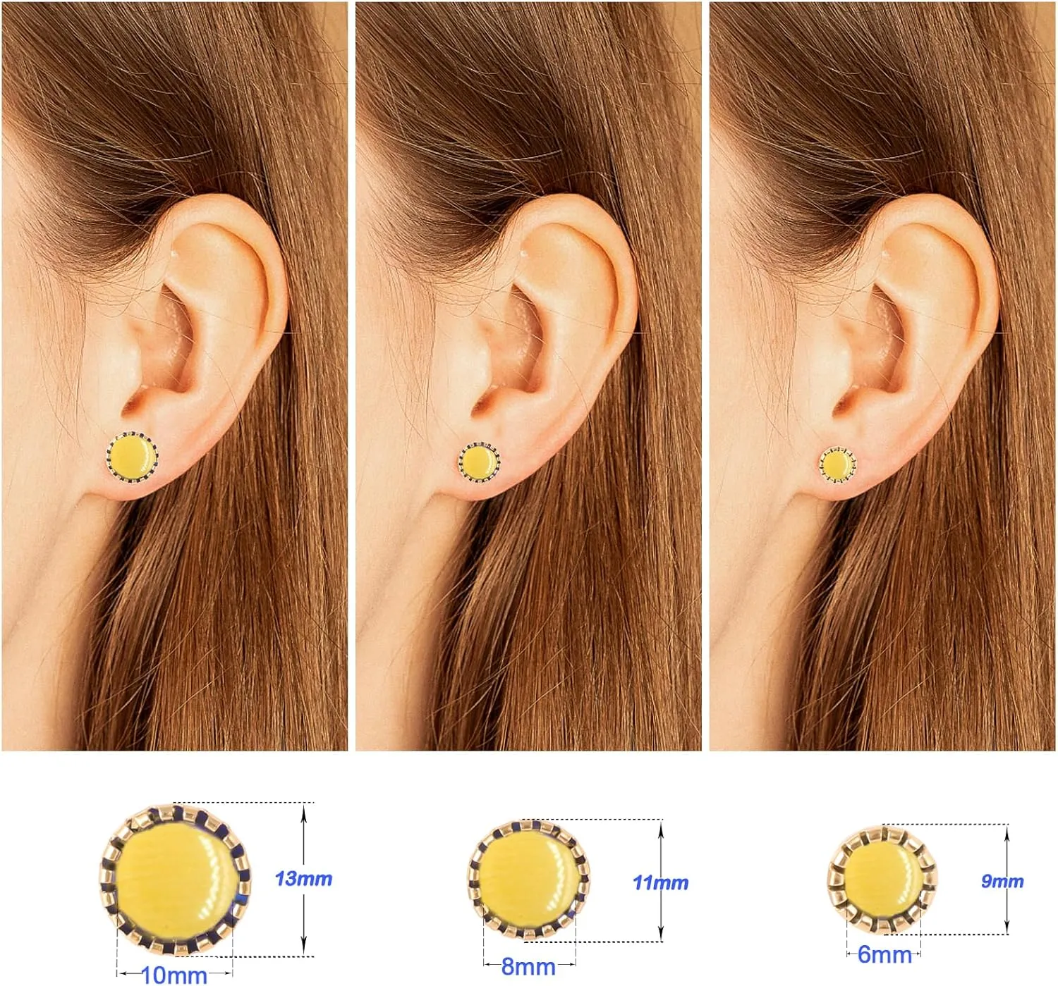 12 Pairs Colored Cat's Eye Gemstone Stud Earrings, 18K Gold Plated Surgical Stainless Steel Multicolor Gem Stone Stud Earrings Set for Women