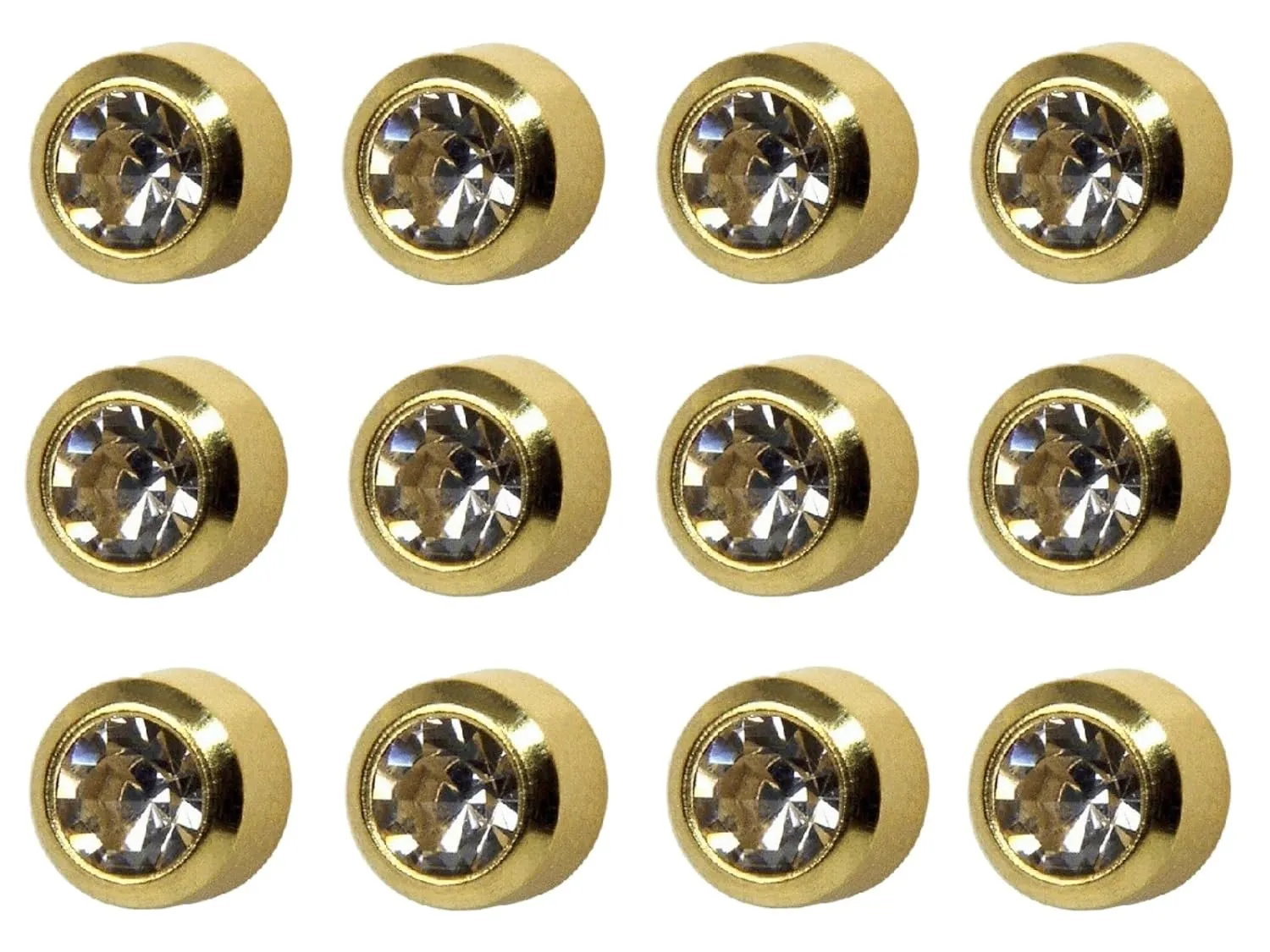 12 Pairs Studex April/Crystal Regular 4mm Gold Plated Bezel Setting Ear Piercing Stud Earrings Birthstone