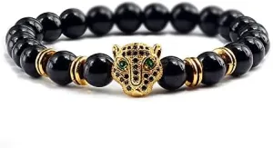 12 Style Bracelet Men Black Lava Healing Balance Beads Reiki Buddha Prayer Natural Stone Yoga Bracelet For Women Leopard Head BR2G8 (Black Light-G 4)