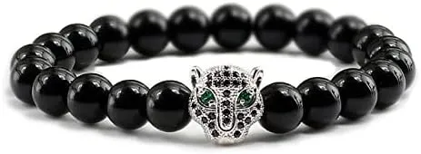 12 Style Bracelet Men Black Lava Healing Balance Beads Reiki Buddha Prayer Natural Stone Yoga Bracelet For Women Leopard Head BR2G8 (Black Light-S 4)