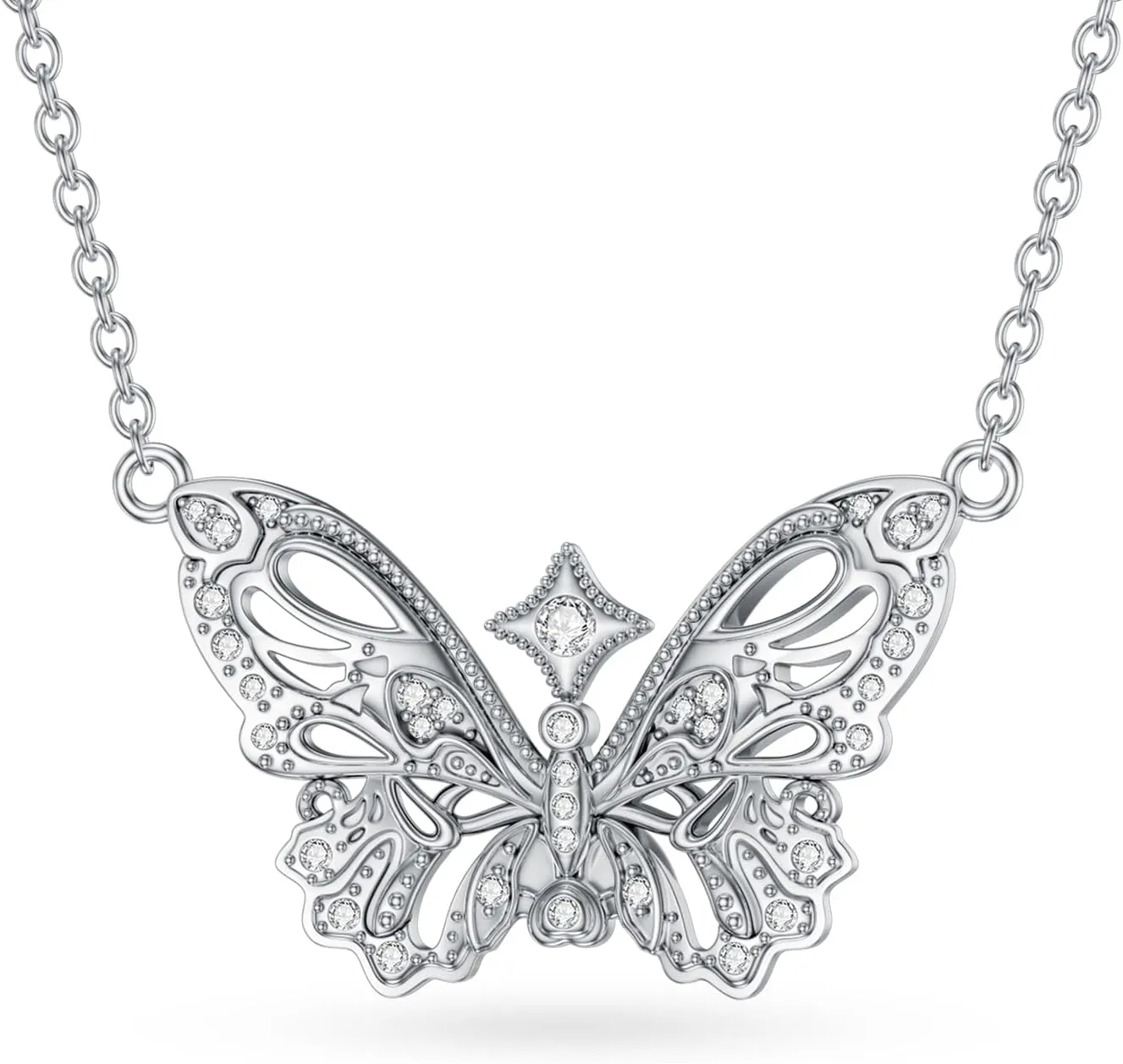 1/28 Carat Diamond Butterfly Necklace for Women 925 Sterling Silver Butterfly Pendant Necklaces 18K White Gold Plated Fine Jewelry