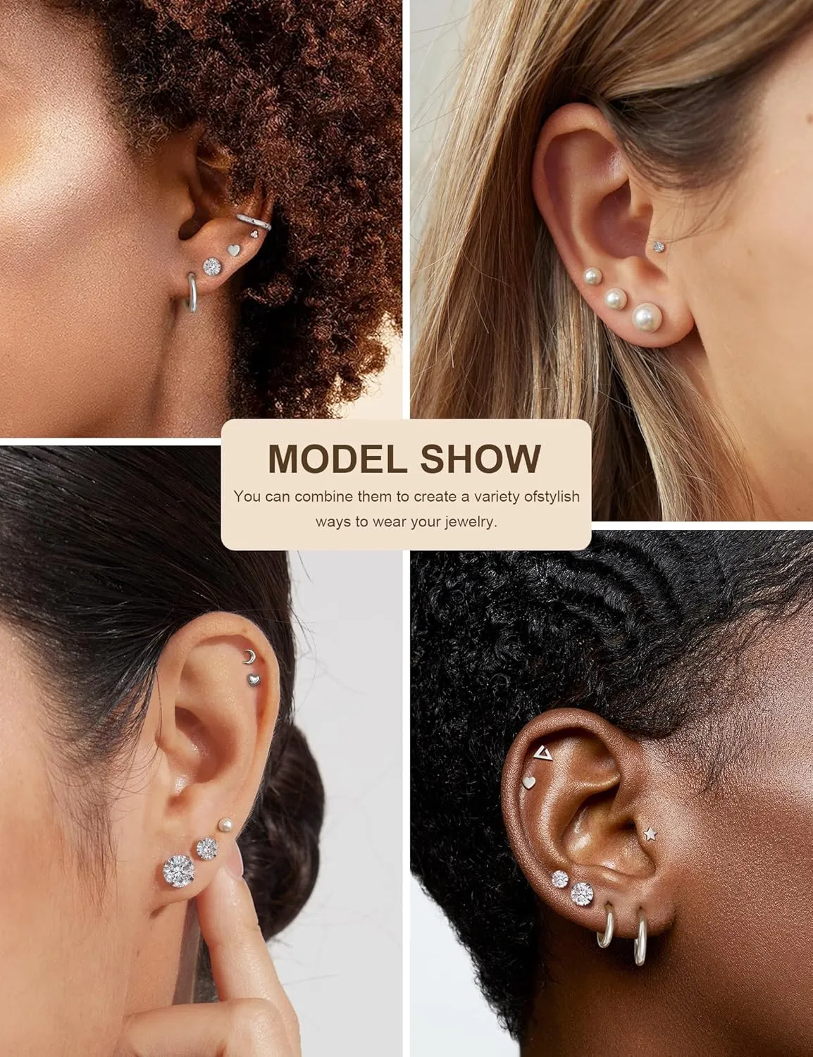 13 Pairs Surgical Steel Earrings Sets for Multiple Piercing Lightweight Small Huggie Hoop Earrings CZ Stud Earrings for Women Cartilage Trendy Hypoallergenic free combinationgold/silver/roes) (Gold)