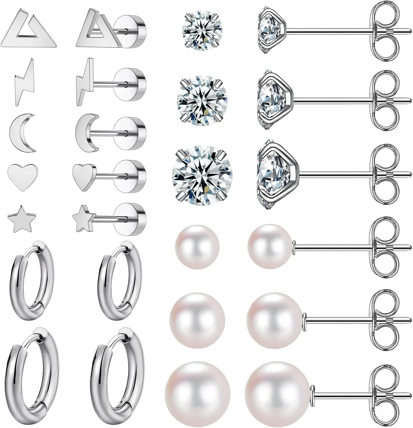 13 Pairs Surgical Steel Earrings Sets for Multiple Piercing Lightweight Small Huggie Hoop Earrings CZ Stud Earrings for Women Cartilage Trendy Hypoallergenic free combinationgold/silver/roes) (Gold)