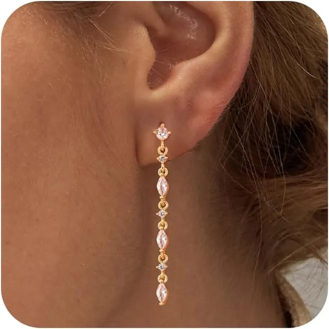 14K Gold Plated Butterfly Dangle Earrings for Women - Dainty, Trendy, Hypoallergenic CZ Drop Earrings - Simple Long Dangling Jewelry