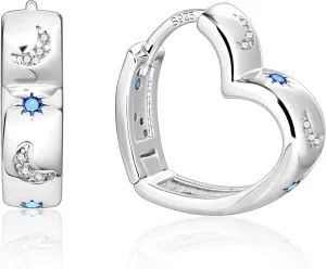14K Gold Plated Heart Hoop Earrings for Women Trendy Huggie Star Moon Zirconia 925 Sterling Silver Hoops Earring Hypoallergenic Chunky Earings for Valentine Jewelry Gifts