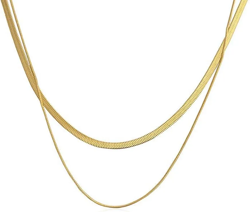14K Gold Plated Snake Chain Necklace Herringbone Stainless steel Necklace Gold Choker Necklaces for Women Gifts Jewelry