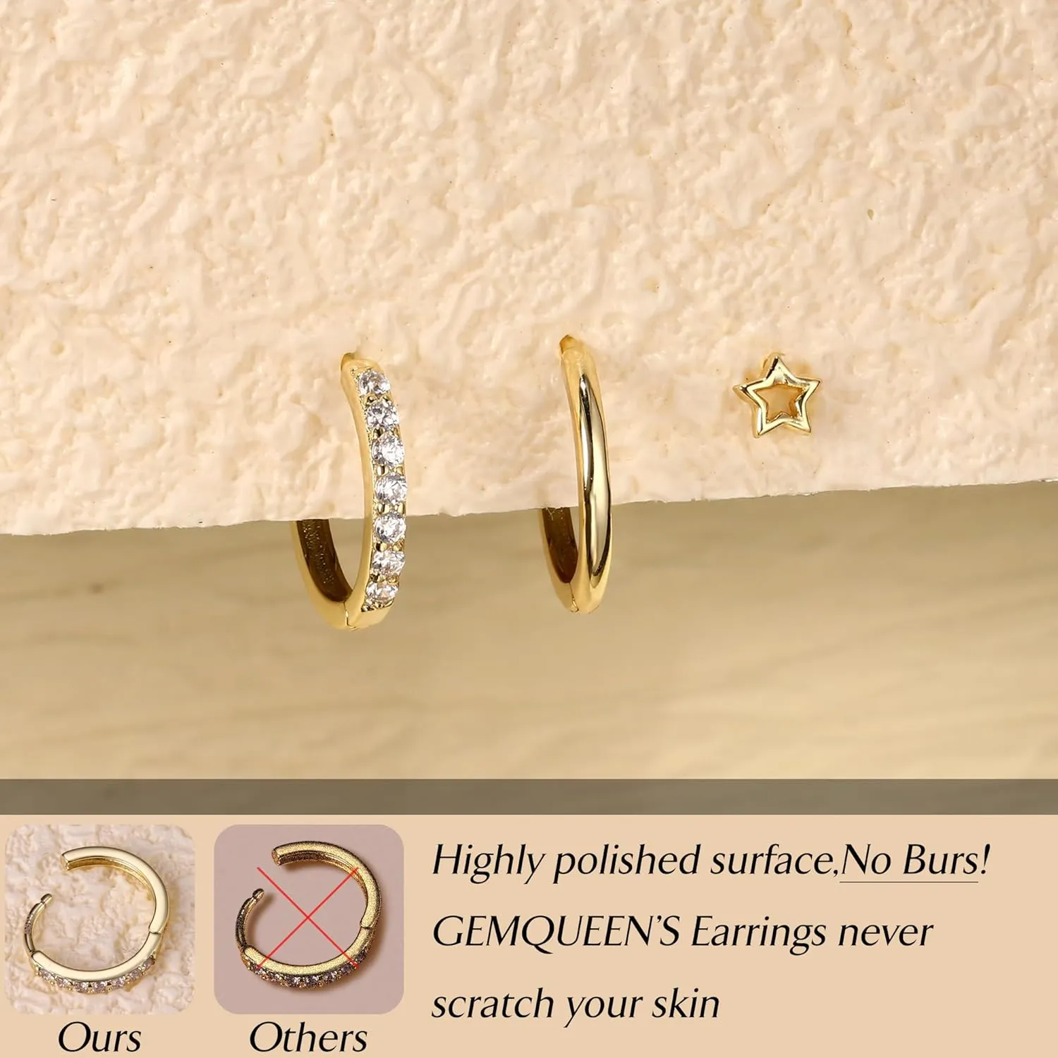 14K Gold Plated Sterling Silver Earrings Set : Small Stud Hoop Earring Stacks for Cartilage Hypoallergenic Earring Sets for Multiple Piercing Dainty Gold Earrings Jewelry for Women 2/3 Pair