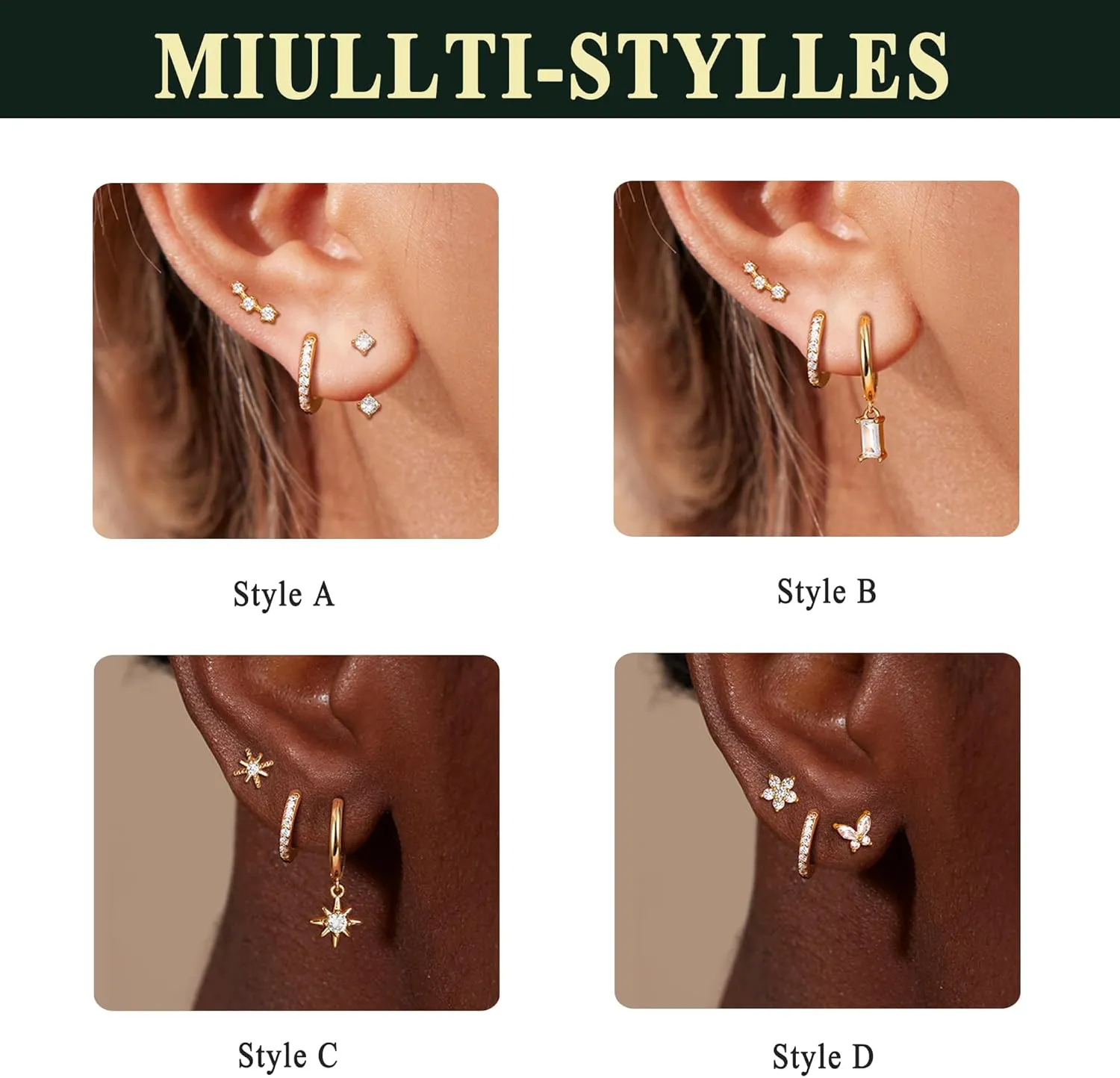14K Gold Plated Sterling Silver Earrings Set : Small Stud Hoop Earring Stacks for Cartilage Hypoallergenic Earring Sets for Multiple Piercing Dainty Gold Earrings Jewelry for Women 2/3 Pair