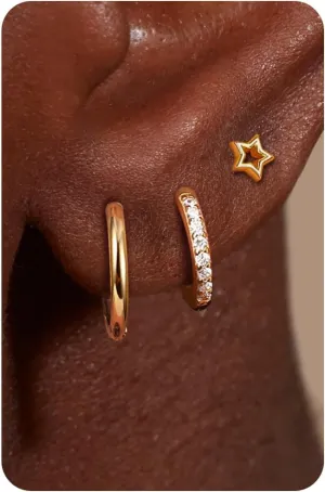 14K Gold Plated Sterling Silver Earrings Set : Small Stud Hoop Earring Stacks for Cartilage Hypoallergenic Earring Sets for Multiple Piercing Dainty Gold Earrings Jewelry for Women 2/3 Pair