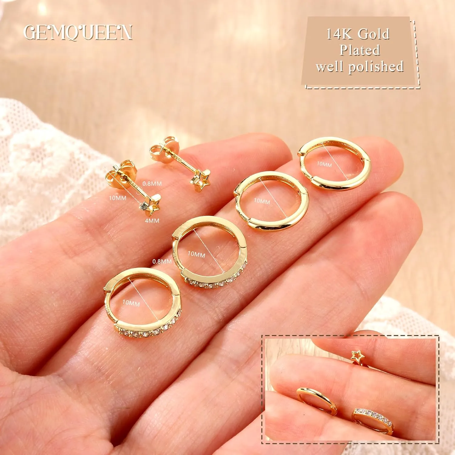 14K Gold Plated Sterling Silver Earrings Set : Small Stud Hoop Earring Stacks for Cartilage Hypoallergenic Earring Sets for Multiple Piercing Dainty Gold Earrings Jewelry for Women 2/3 Pair