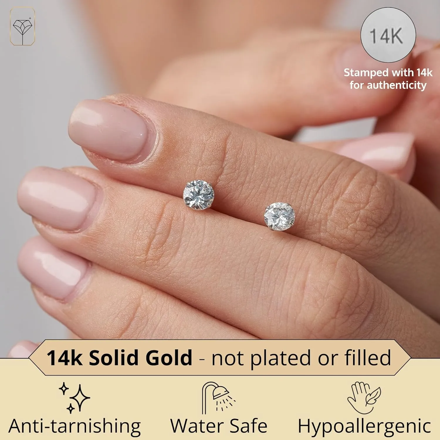 14k Gold Solitaire Round Cubic Zirconia Earrings Studs for Women & Men | Anti Tarnishing CZ Stud Earrings with 14k Gold Butterfly Pushbacks | 4MM-7.5MM by MAX   STONE