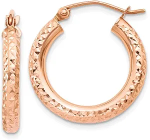14k Rose Gold 3mm Diamond-cut Hoop Earrings