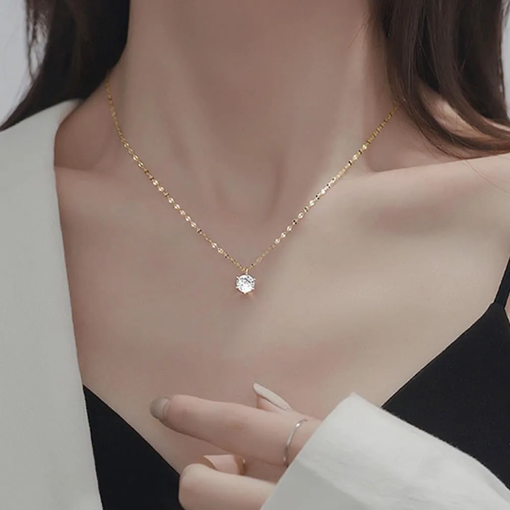 14K White Gold Plated Necklaces, Dainty Simulated Diamond Choker Necklace, CZ Simple Silver Chain, Trendy Silver Pendant Jewelry Gifts for Women