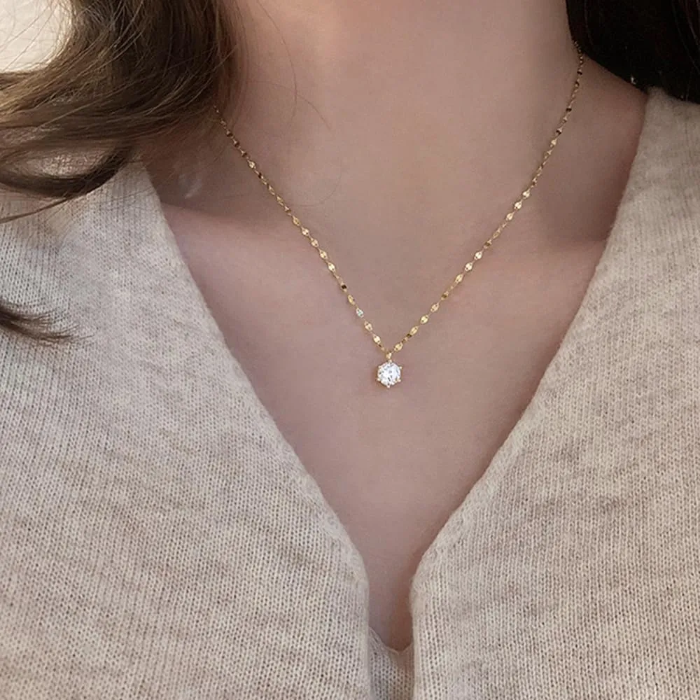 14K White Gold Plated Necklaces, Dainty Simulated Diamond Choker Necklace, CZ Simple Silver Chain, Trendy Silver Pendant Jewelry Gifts for Women