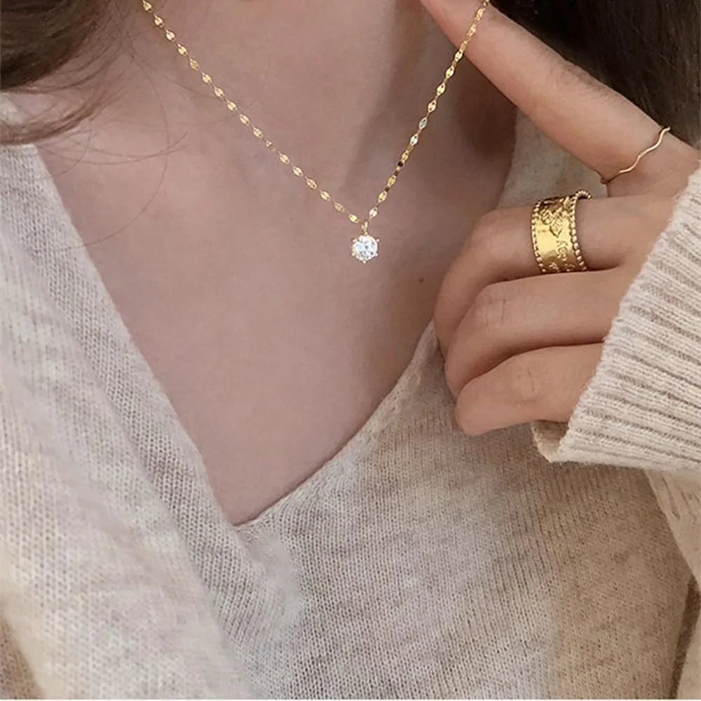14K White Gold Plated Necklaces, Dainty Simulated Diamond Choker Necklace, CZ Simple Silver Chain, Trendy Silver Pendant Jewelry Gifts for Women