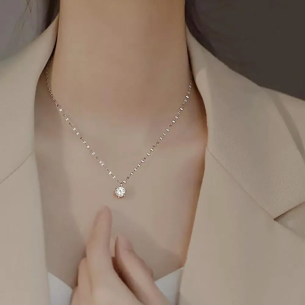 14K White Gold Plated Necklaces, Dainty Simulated Diamond Choker Necklace, CZ Simple Silver Chain, Trendy Silver Pendant Jewelry Gifts for Women