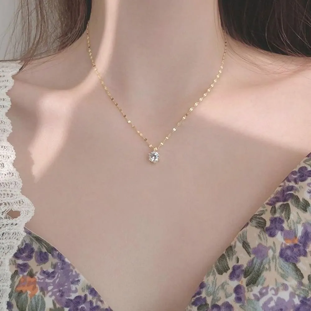14K White Gold Plated Necklaces, Dainty Simulated Diamond Choker Necklace, CZ Simple Silver Chain, Trendy Silver Pendant Jewelry Gifts for Women