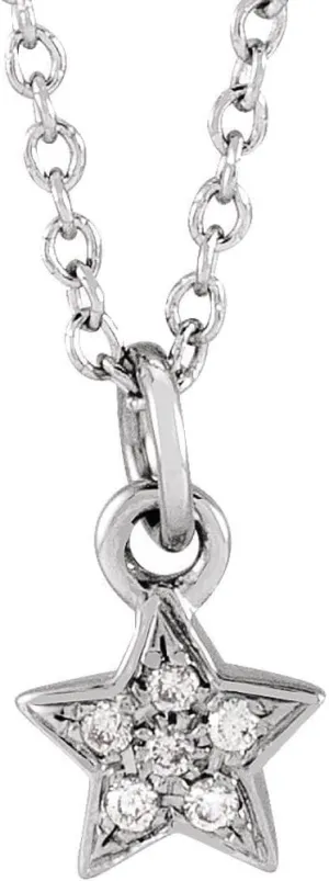 14k White Gold Round Shape Diamond Small Petite Star Necklace Fine Jewelry for Women Gifts for Her (7.15x5.4mm, 03 cttw, H , I1), 15"