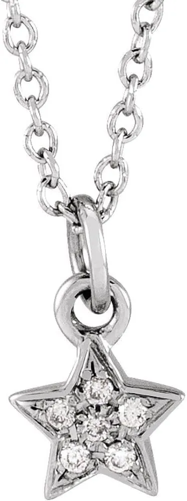 14k White Gold Round Shape Diamond Small Petite Star Necklace Fine Jewelry for Women Gifts for Her (7.15x5.4mm, 03 cttw, H , I1), 15"