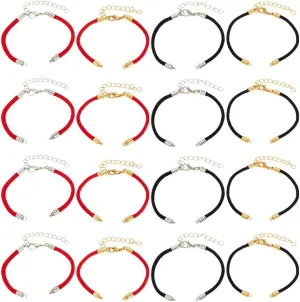16 Pcs Adjustable Slider Bracelet, 4 Styles Polyester Twisting Bracelet Braided Cord Bracelets with Lobster Clasp Adjustable Friendship Bracelets Half Finished Connector for Jewelry Making