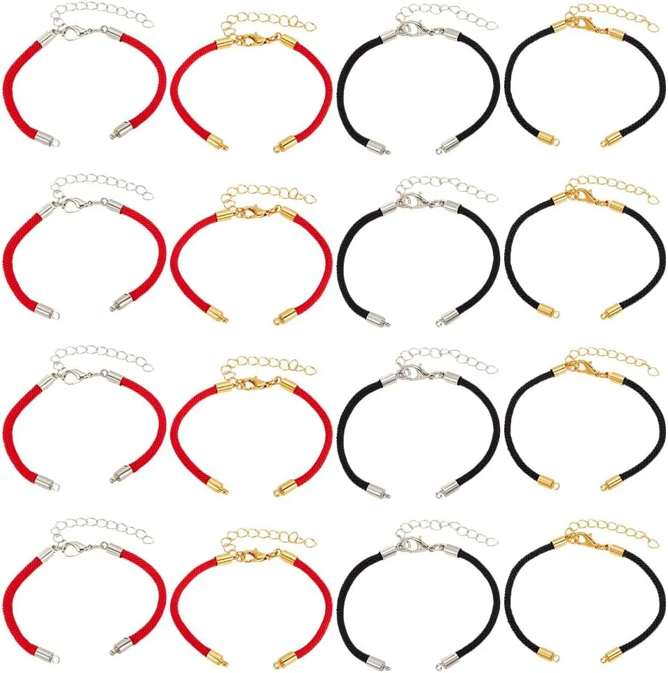 16 Pcs Adjustable Slider Bracelet, 4 Styles Polyester Twisting Bracelet Braided Cord Bracelets with Lobster Clasp Adjustable Friendship Bracelets Half Finished Connector for Jewelry Making