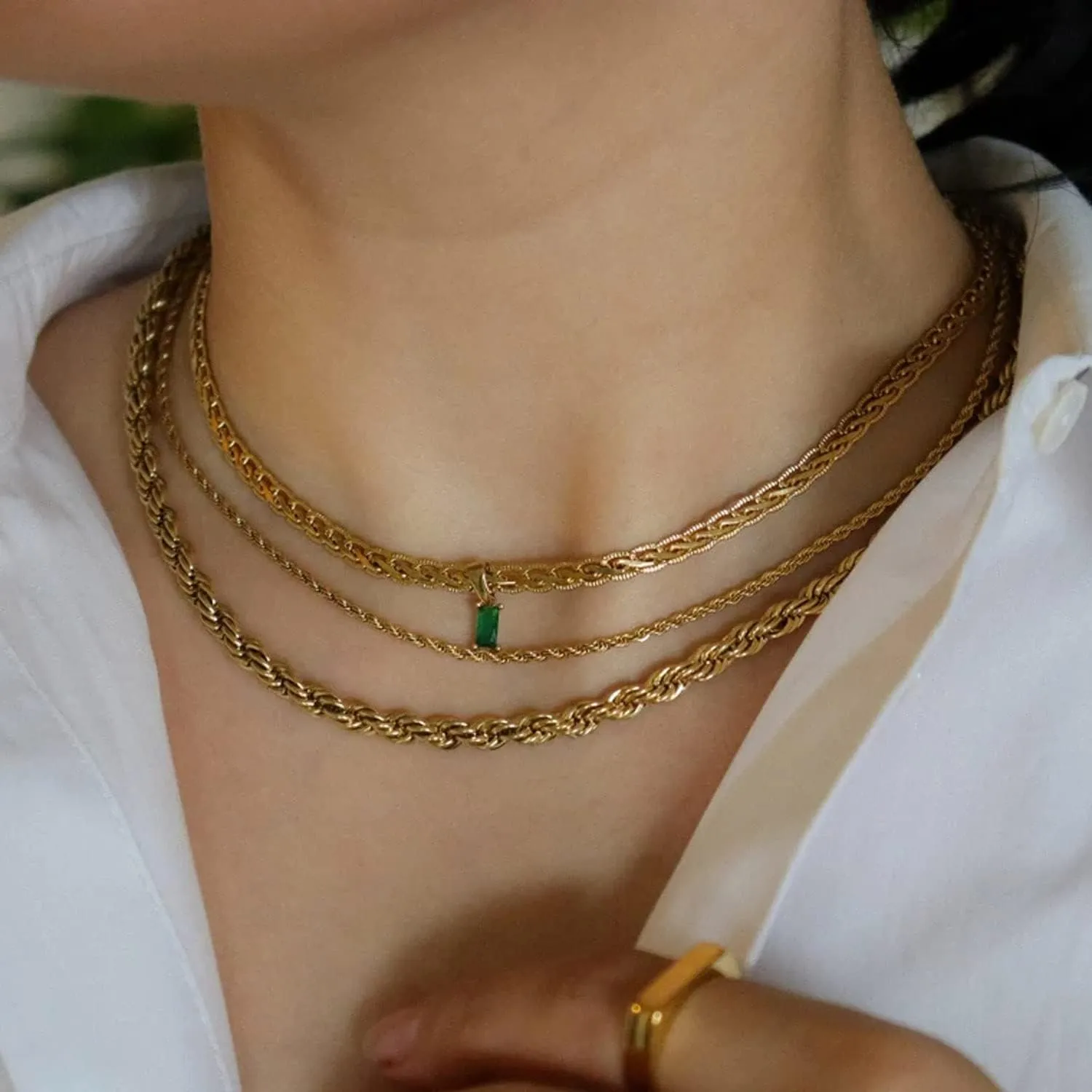 18K Gold Filled Vintage Choker Necklaces for Women Waterproof Gold Choker Necklace Anti Tarnish Gemstone Zircon Rectangle Pendant Necklace