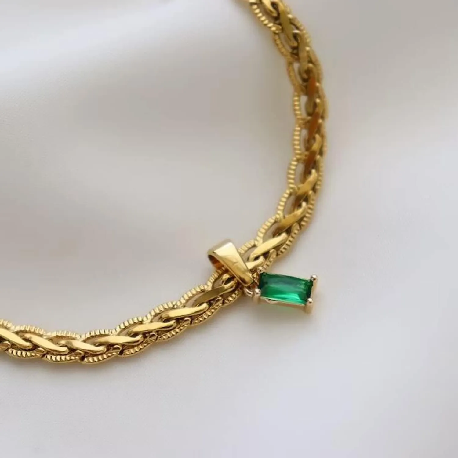 18K Gold Filled Vintage Choker Necklaces for Women Waterproof Gold Choker Necklace Anti Tarnish Gemstone Zircon Rectangle Pendant Necklace