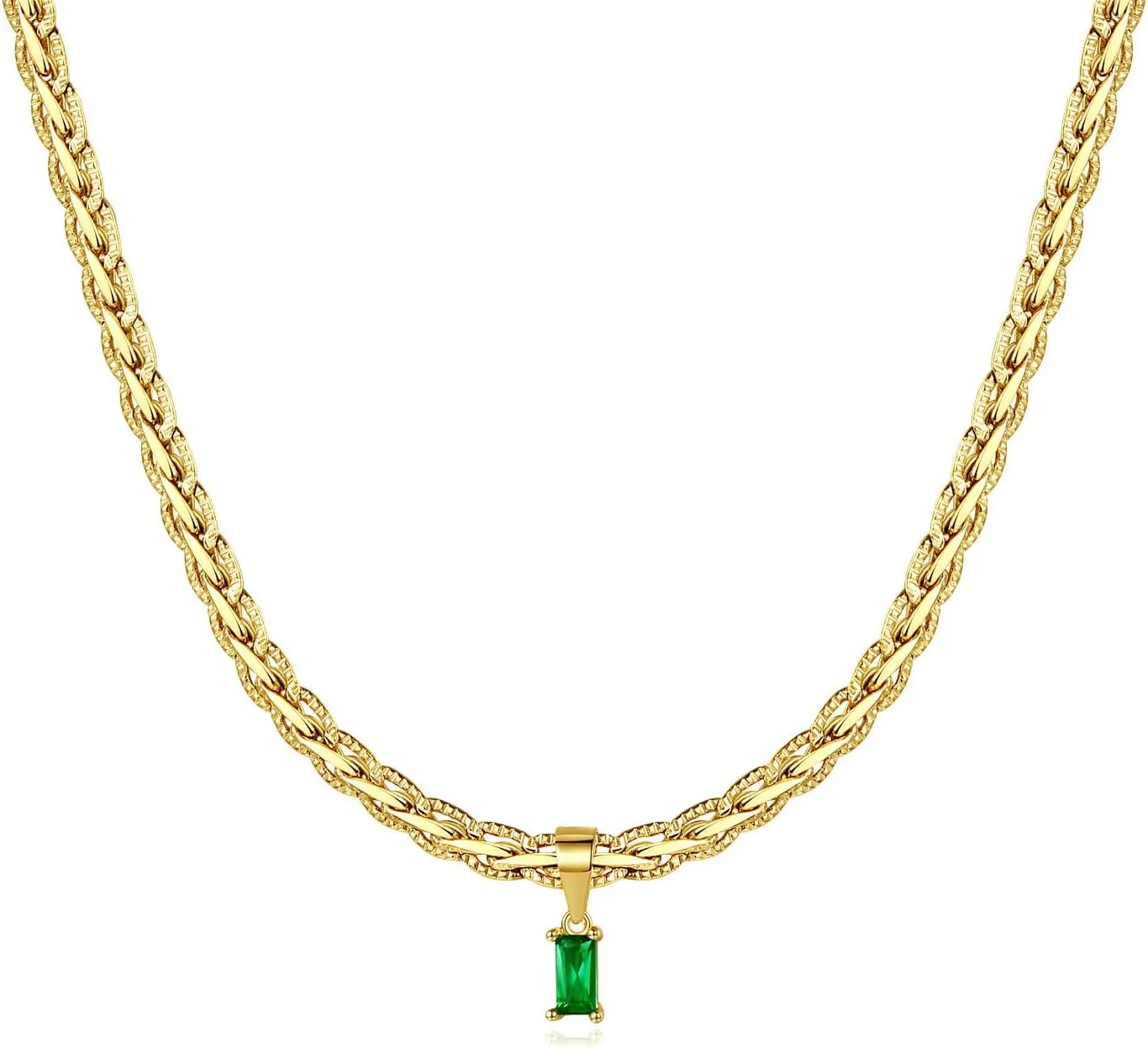 18K Gold Filled Vintage Choker Necklaces for Women Waterproof Gold Choker Necklace Anti Tarnish Gemstone Zircon Rectangle Pendant Necklace