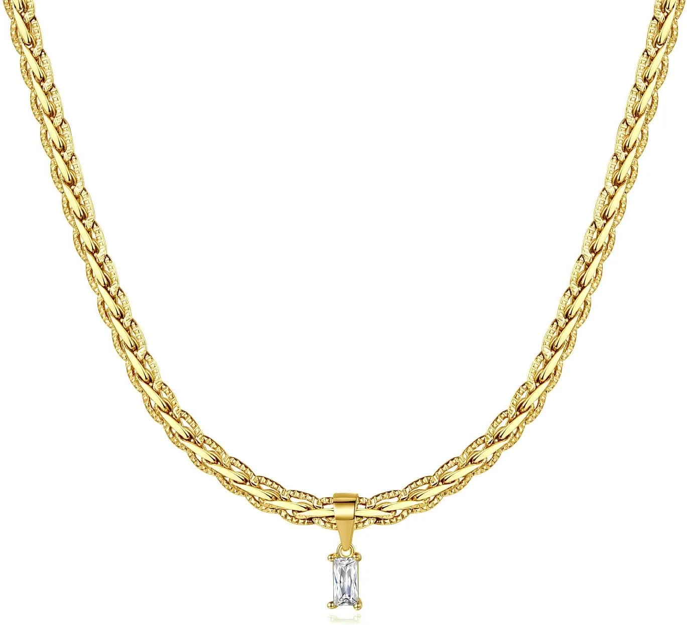 18K Gold Filled Vintage Choker Necklaces for Women Waterproof Gold Choker Necklace Anti Tarnish Gemstone Zircon Rectangle Pendant Necklace