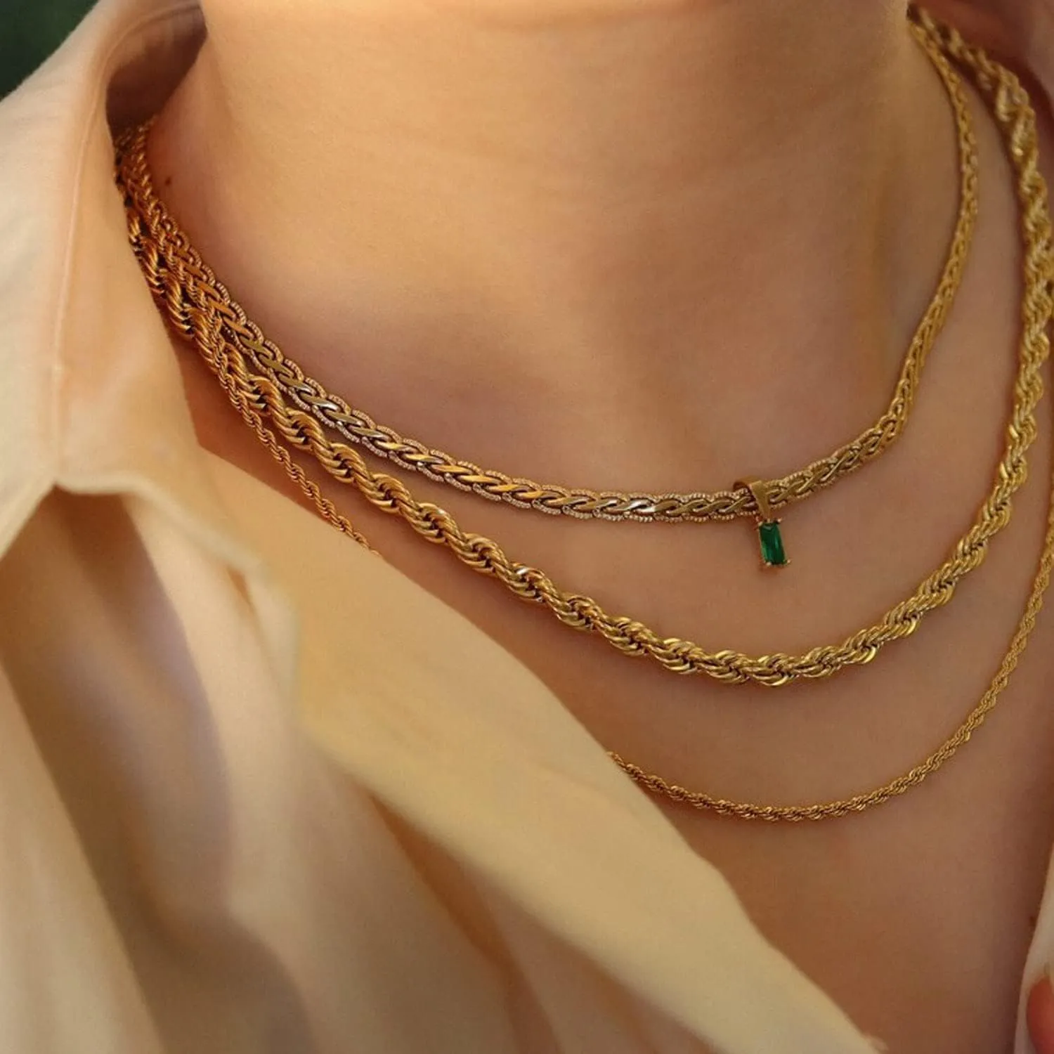 18K Gold Filled Vintage Choker Necklaces for Women Waterproof Gold Choker Necklace Anti Tarnish Gemstone Zircon Rectangle Pendant Necklace