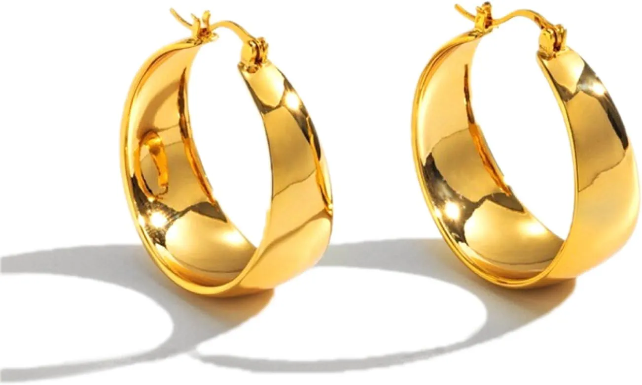 18K Gold Hoop Earrings for Women Girls, Hypoallergenic Gold Plated Earrings Lightweight Chunky Hoops Jewelry 925 Sterling Large