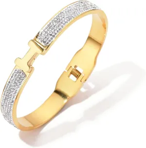18K Gold Plated Bangle Bracelets for Women Stainless Steel with Cubic Zirconia Fashion Jewelry