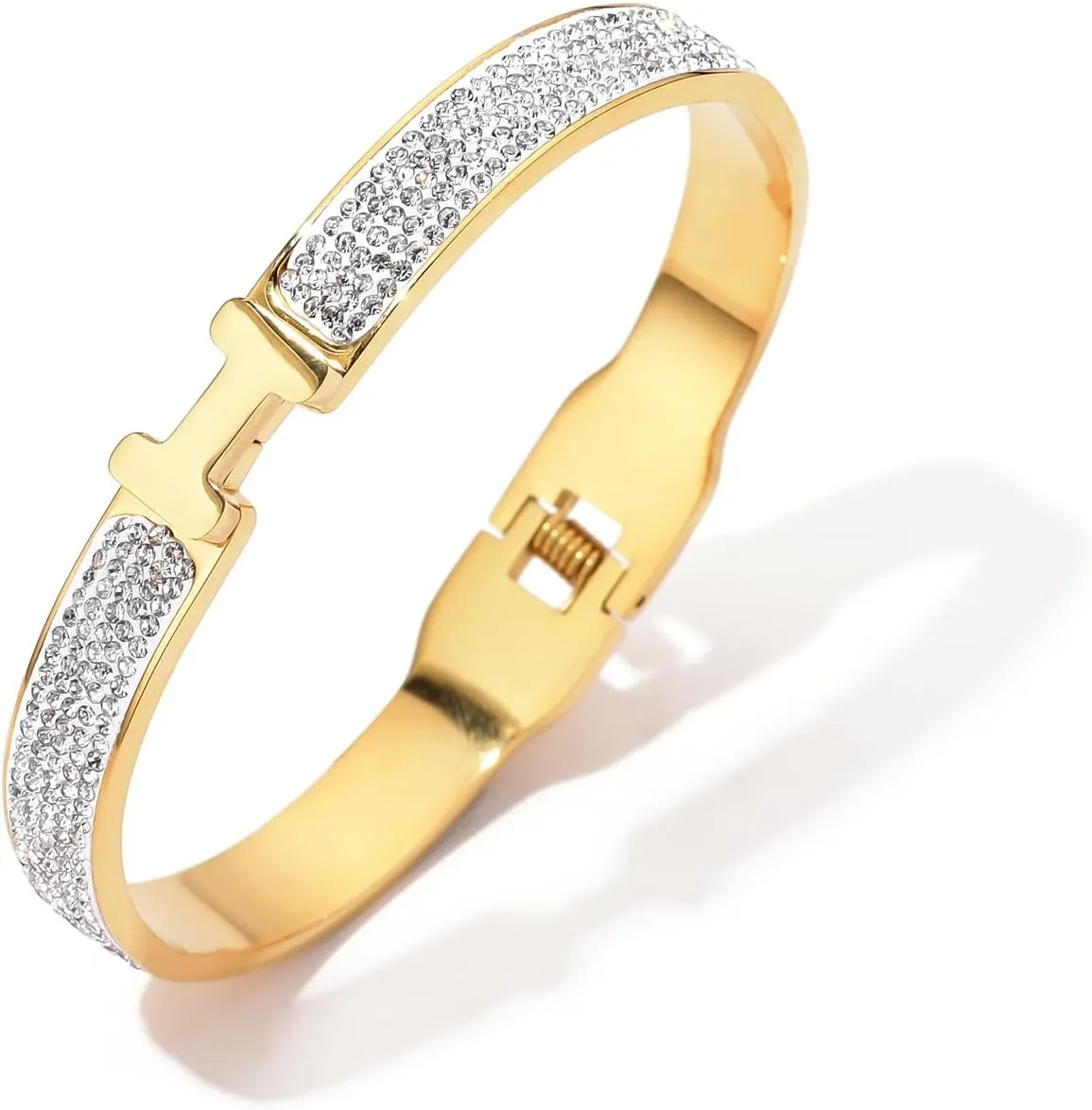 18K Gold Plated Bangle Bracelets for Women Stainless Steel with Cubic Zirconia Fashion Jewelry