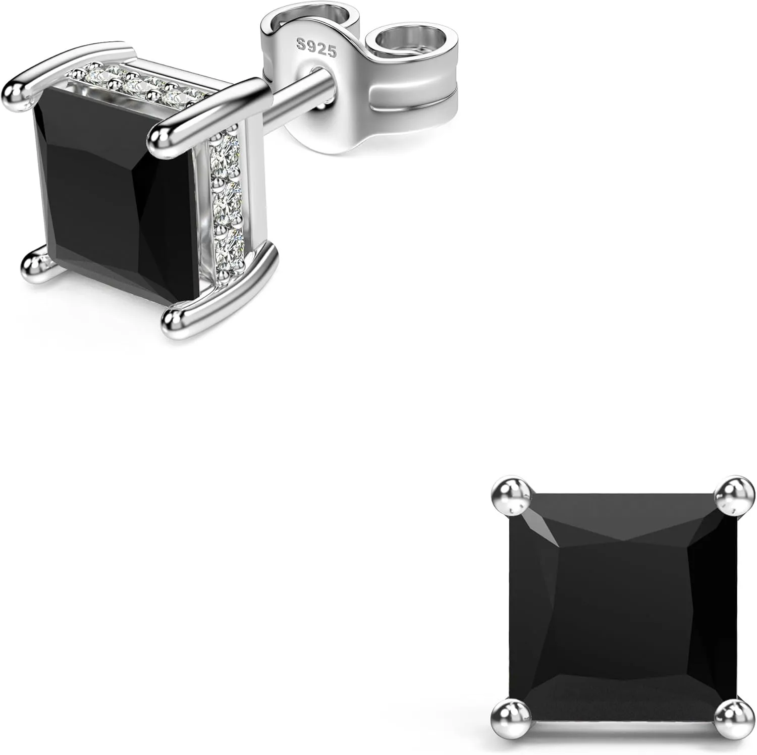 18K White Gold Plated Sterling Silver Princess Cut Cubic Zirconia Stud Earrings Square Simulated Diamond CZ Stud Earrings for Women Men Hypoallergenic
