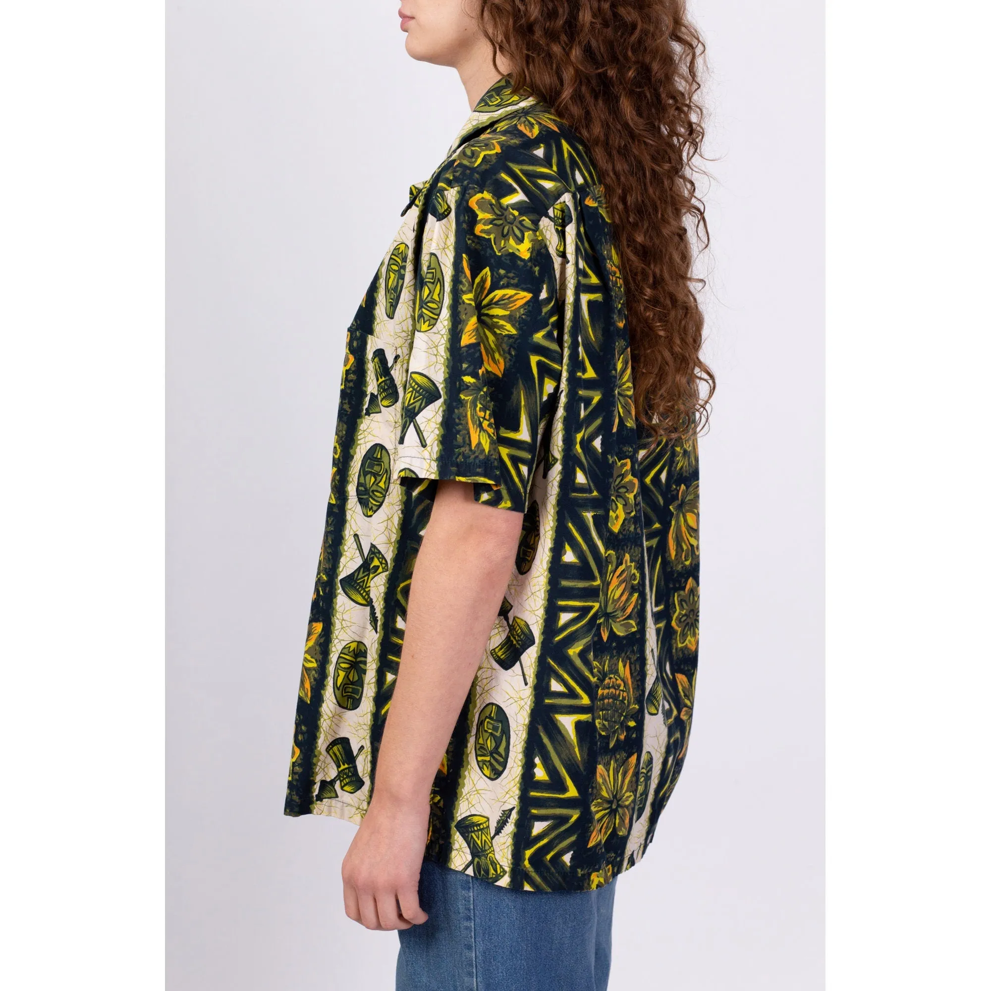 1960s Ui-Maikai Hawaiian Floral Tiki Shirt - Men's Large