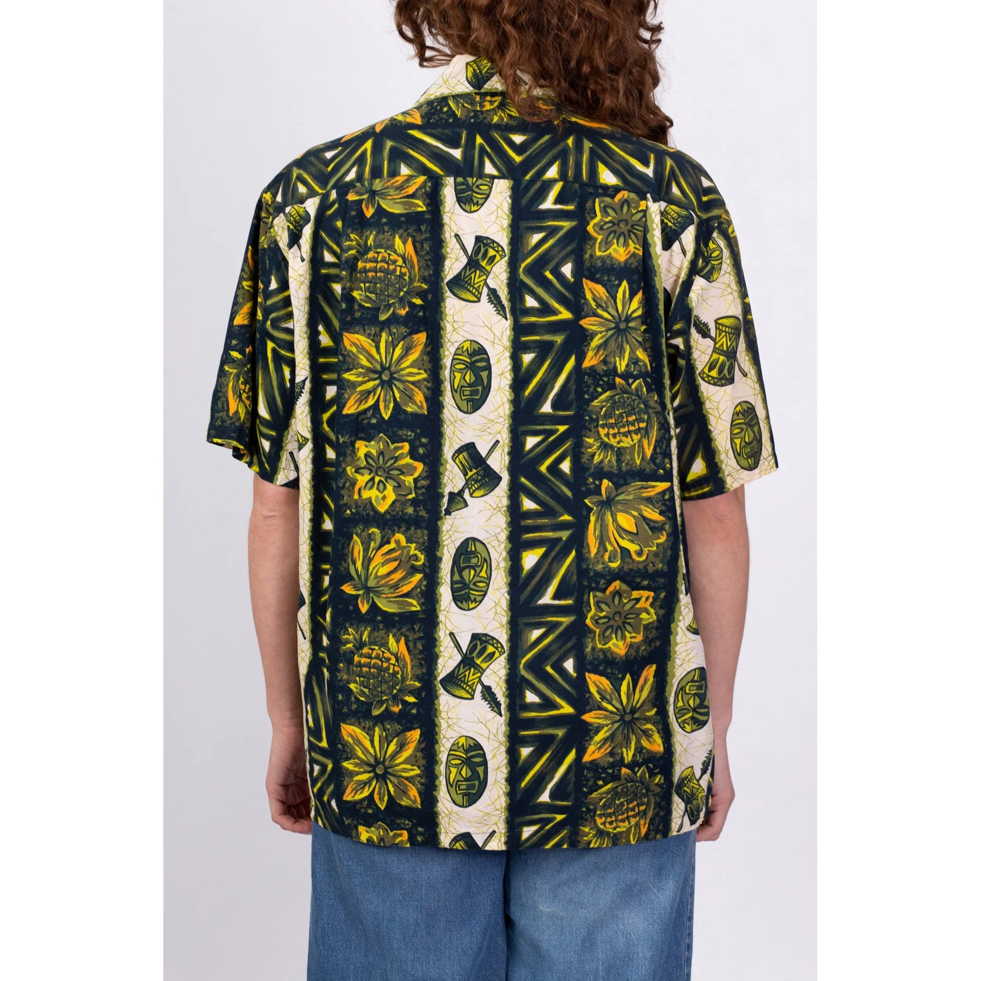 1960s Ui-Maikai Hawaiian Floral Tiki Shirt - Men's Large