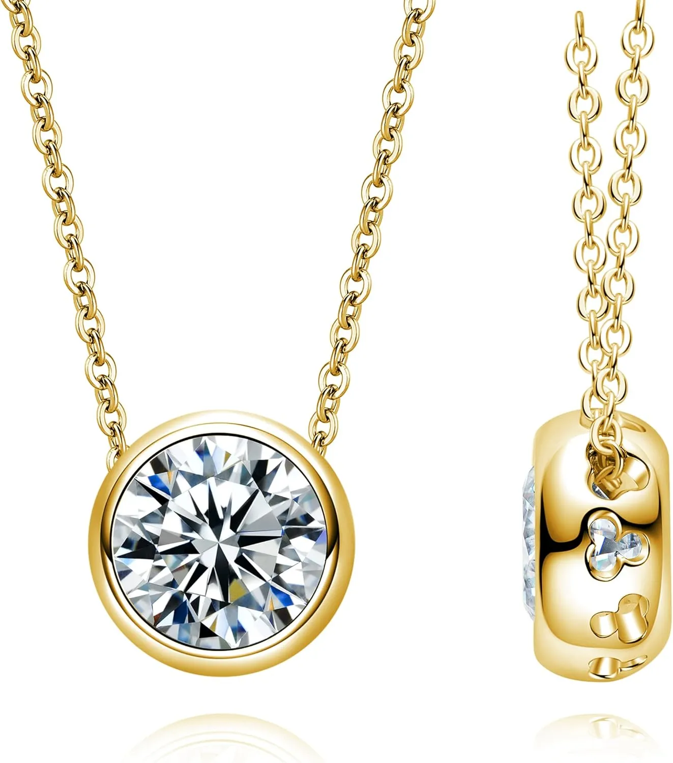 2 carat Moissanite Bezel Pendant Necklace for Women D color VVS Brilliant Round Cut Moissanite Necklaces Platinum-Plated Sterling Silver Chain Engagement Anniversary Promise Christmas Birthday