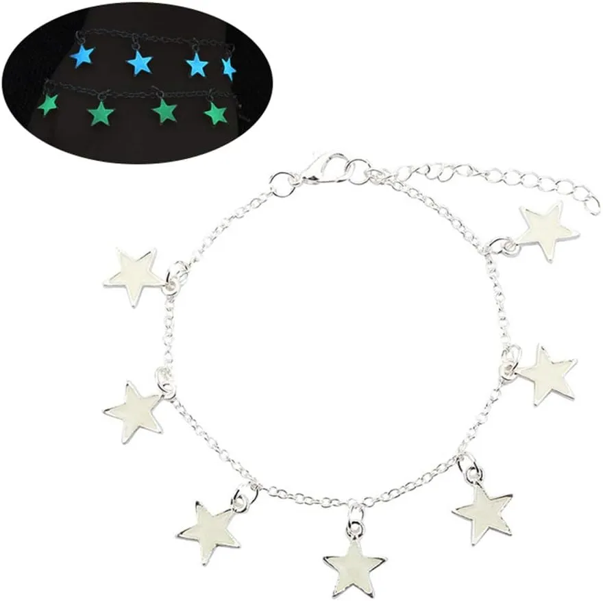 2 Colors Glow in The Dark Stainless Steel Jewelry Bracelets Women (Star)
