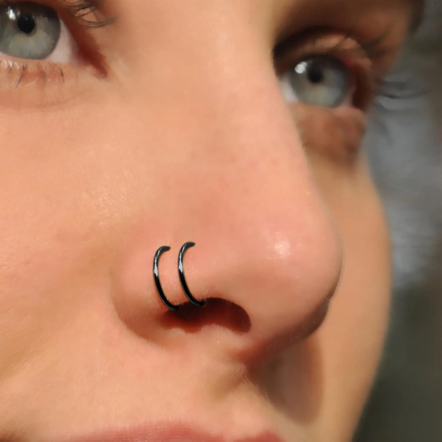 2 Pairs Black Hoop Earrings,Double Black Cartilage Earring for Single Piercing, Huggie Helix Piercing jewelry, Spiral Nose Ring, 316L Surgical Steel Faux Double Tiny Twist Earrings for Women