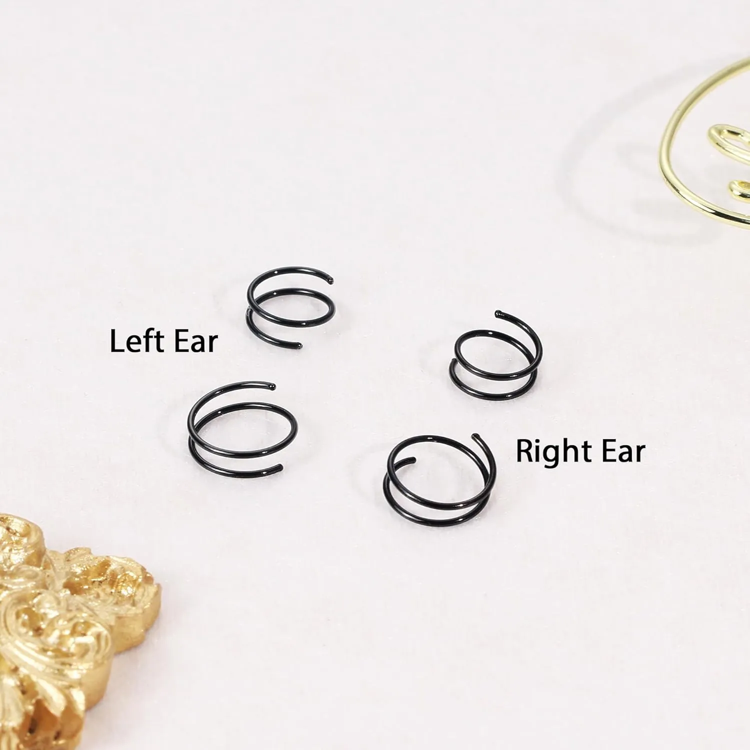 2 Pairs Black Hoop Earrings,Double Black Cartilage Earring for Single Piercing, Huggie Helix Piercing jewelry, Spiral Nose Ring, 316L Surgical Steel Faux Double Tiny Twist Earrings for Women