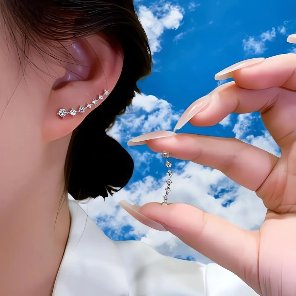 2 pairs Seven Star Diamond Stud Earrings, 7 Crystals Leaf Shape Ear Climber, Ear Cuff Climbing Earrings,Cuff Climbing Earrings for Women (2 pairs of gold)