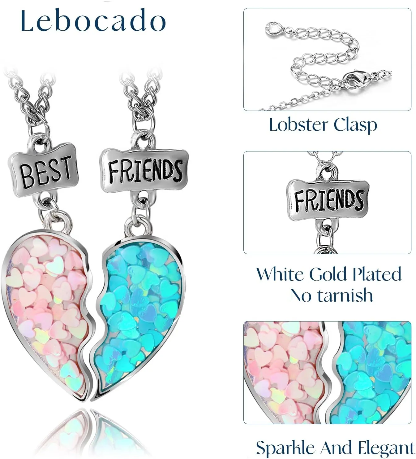 2 Pieces Half Heart BFF Necklace, Friendship Necklaces Best Friends Forever Rainbow Colored Mermaid Tail Pendant Friendship Gifts for Girls Women