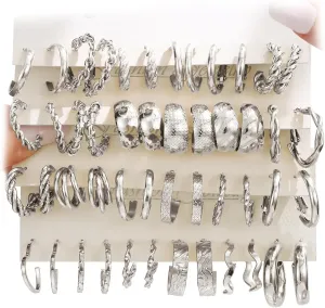 24 Pairs Gold Hoop Earrings Set for Women Hypoallergenic Chunky Chain Twisted Open Hoops Dangle Earring Packs for Birthday Party Fashion Jewelry Gift